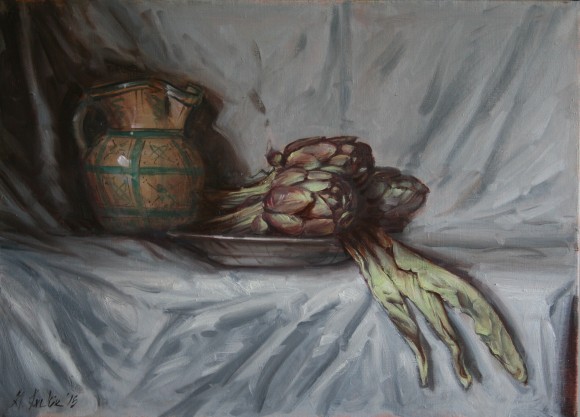 Tuscan Jug and Artichokes; oil on canvas; 50x70cm